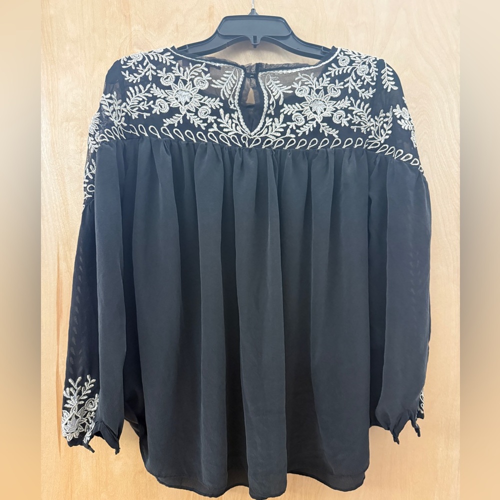 Calypso St Barth Black Embroidered Peasant Top - Picture 6 of 13